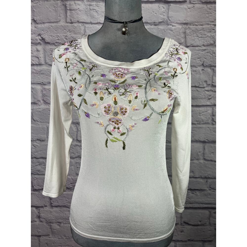 Vintage Y2K Belldini Grandma Chic Floral Emroidered & French Knot Woven Blouse